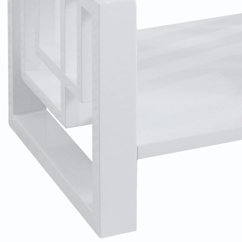 22 Inch Wood End Table, Geometric Frame, 1 Shelf, Glossy White-Benzara