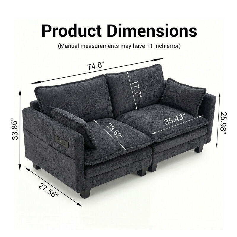 Gubsib Modern Chenille Loveseat image number 7