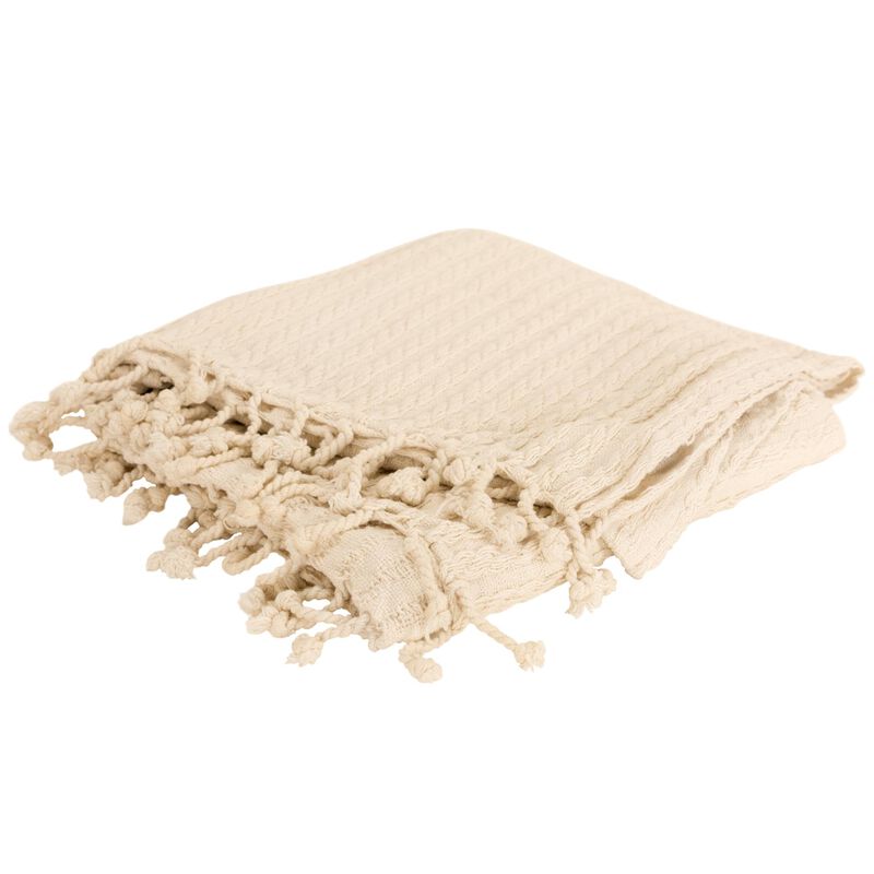 HomeRoots Ivory Knitted 100% Cotton Throw Blanket image number 0