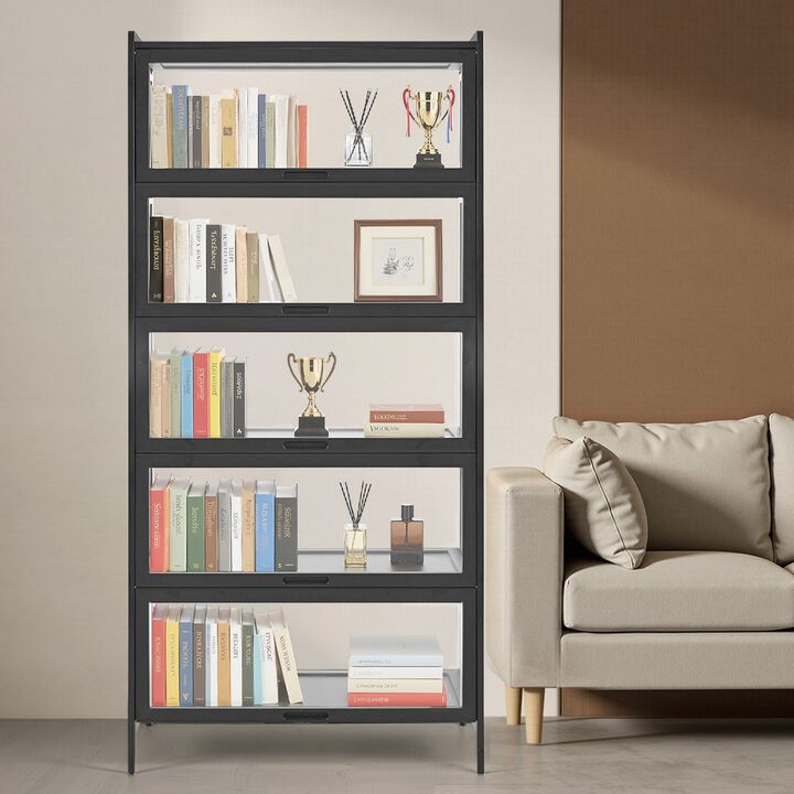 Wooden Display Cabinet with Acrylic Doors, 5-Tier Storage Shelf for Collectibles and Toys-Black