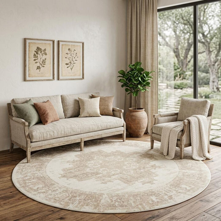 HomeRoots Floral Power Loom Round Rug