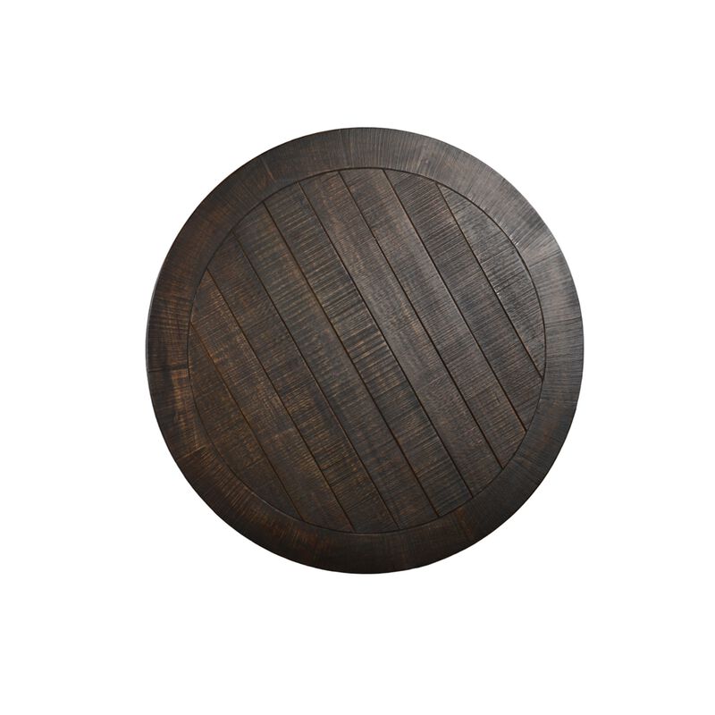 Flint Coffee Table w Shelf, Barrel Shape, 38 Inch Dark Brown Round Top