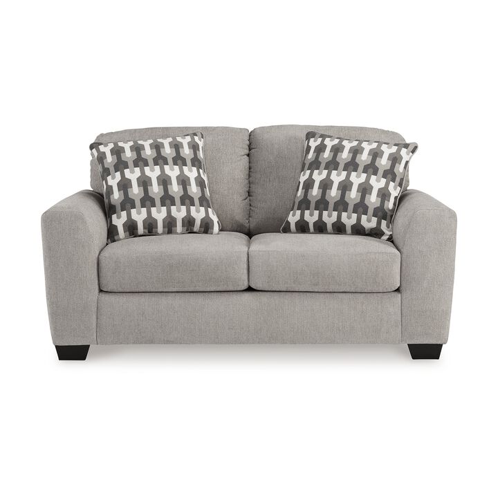 Delaney Loveseat, Flannel Gray Polyester, 2 Throw Pillows, 71 Inch