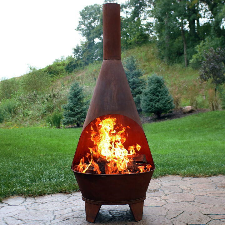Sunnydaze 6 ft Steel Wood Burning Outdoor Chiminea Fire Pit with Wood Grate