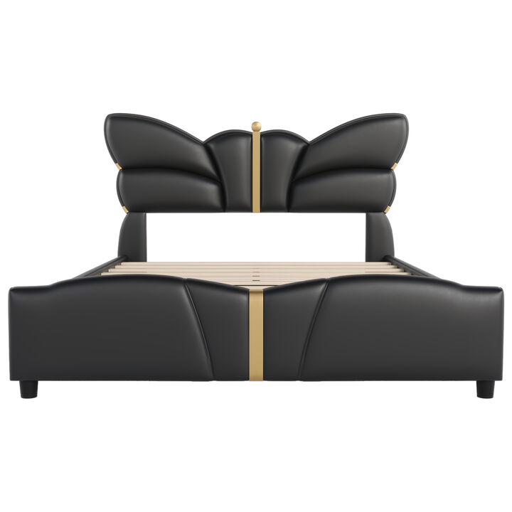 Merax Butterfly-Shaped PU Leather Platform Bed