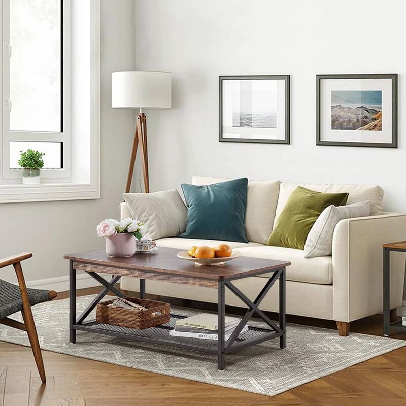 Stylish Modern Classic Coffee Table with Durable Metal Frame and Wood Shelf