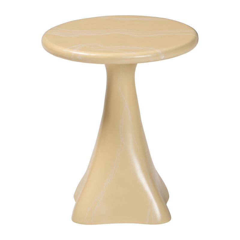 bali & pari Aponi Marbled Resin End Table - Sculptural Side Table with Round Top and Pedestal Base, Modern Contemporary Statement Furniture, Cream
