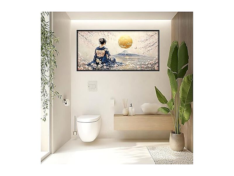 Large Framed Japanese Geisha Wall Art Kimono Woman Decor Cherry Blossom Moon 60L image number 1