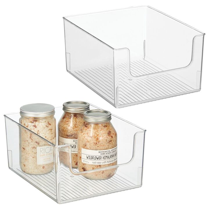 mDesign Bathroom Plastic Storage Organizer Bin with Open Front - 2 Pack - Clear