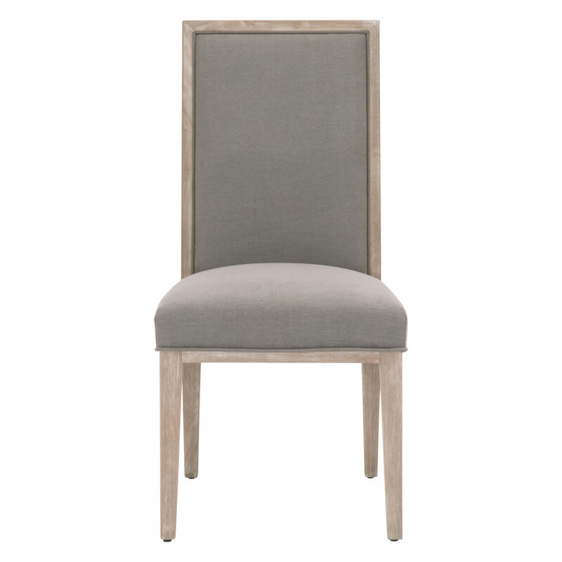 High Back Armless Dining Chair with Wooden Legs, Set of 2, Gray and Brown-Benzara image number 2