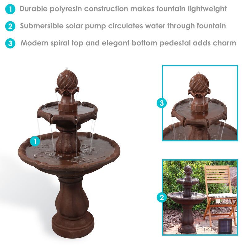 Sunnydaze Resin Outdoor 2-Tier Solar Water Fountain with Battery