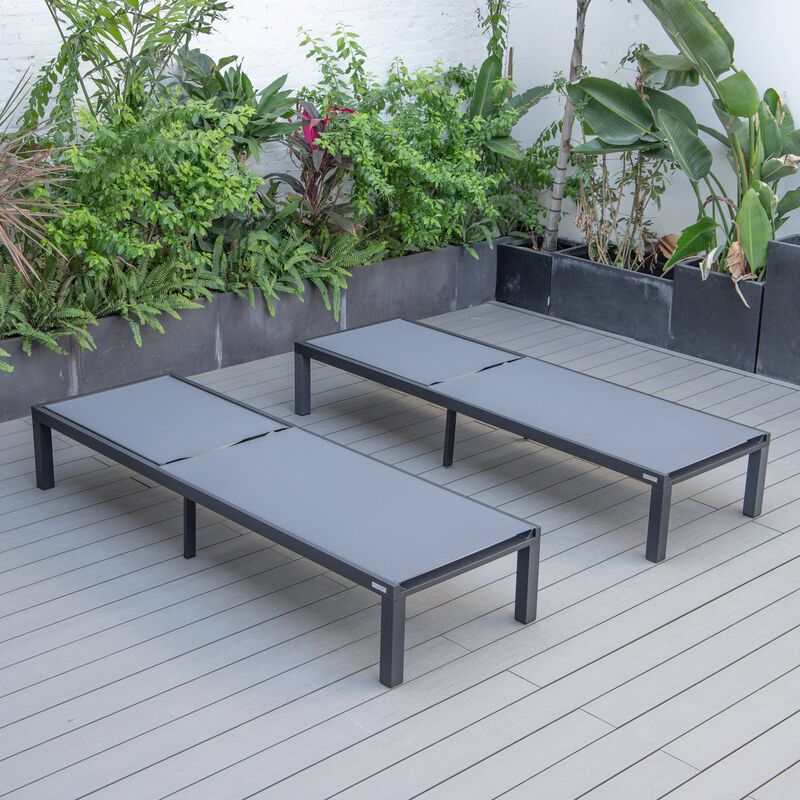 LeisureMod Marlin Patio Chaise Lounge Chair With Black Aluminum Frame, Set of 2