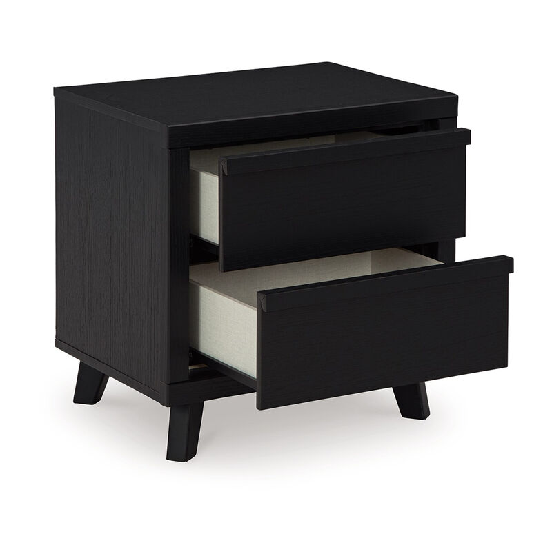 Danzi Nightstand, 2 Storage Drawers, 22 Inch, Modern Black Laminate