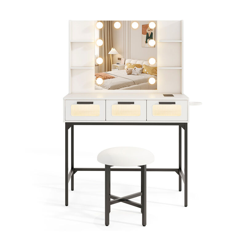 Bedroom Makeup Vanity Desk with Hollywood Mirror and Lights