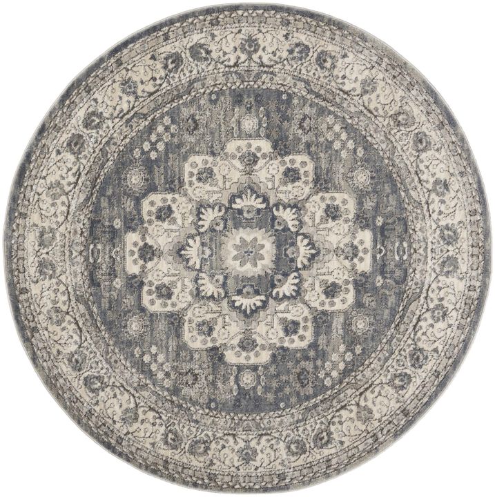 HomeRoots Round Oriental Power Loom Non Skid Area Rug