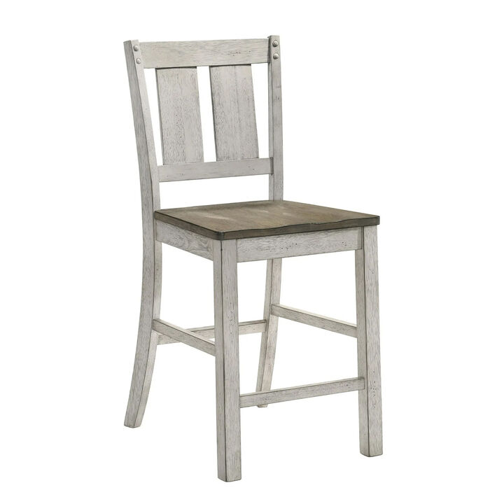 Koe 5pc Counter Height Round Table, Chair Set, White Brown Solid Wood