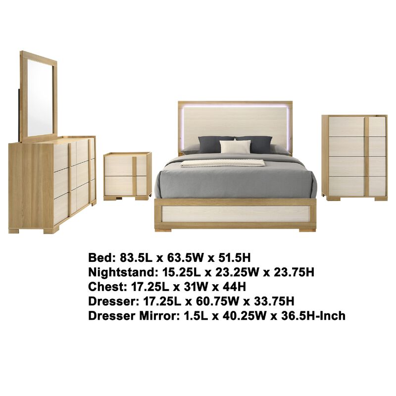 Hyle 5pc Queen Bedroom Set, Natural Brown and White Finish, Dressers image number 4