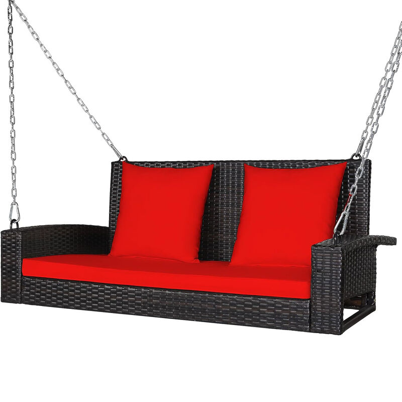 Mondawe 2-Person Wicker Hanging Porch Swing with 2 Back Cushions and 1 Seat Cushion