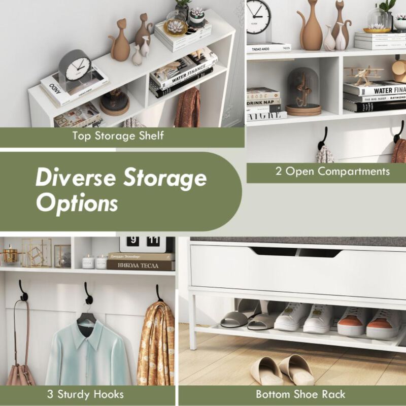 Hivvago Tall Hall Tree 4-in-1 Coat Rack with Seat Cushion and Shoe Storage