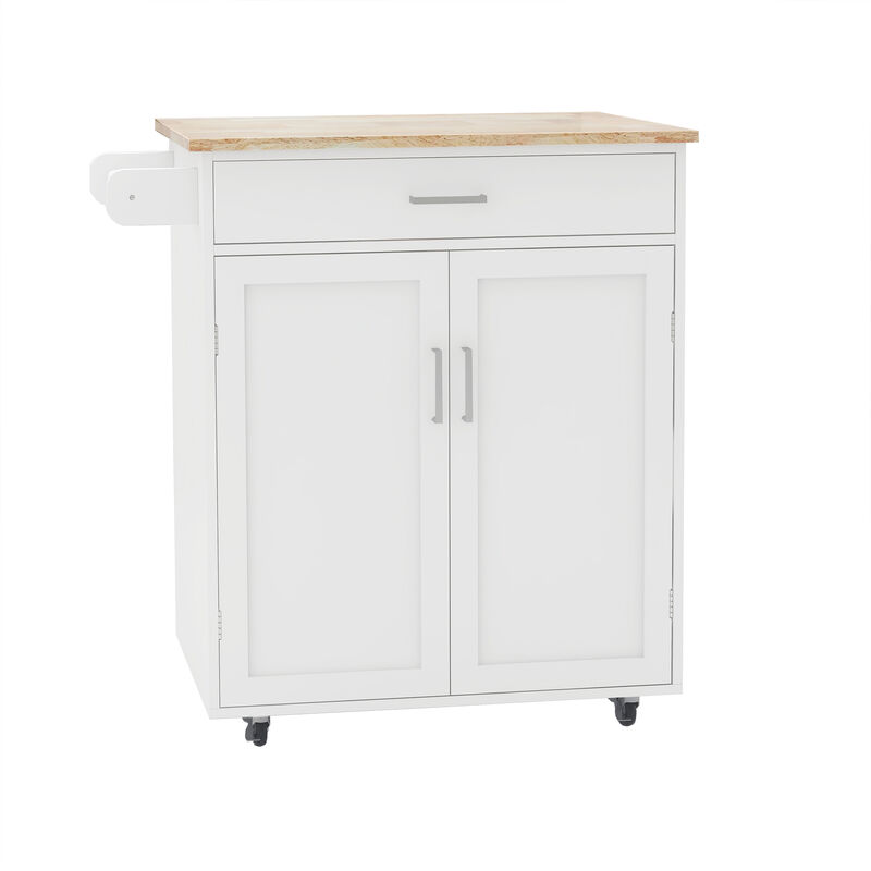 White Wood 32.68 in. Kitchen Island with Towel Rack and Adjustable Shelves