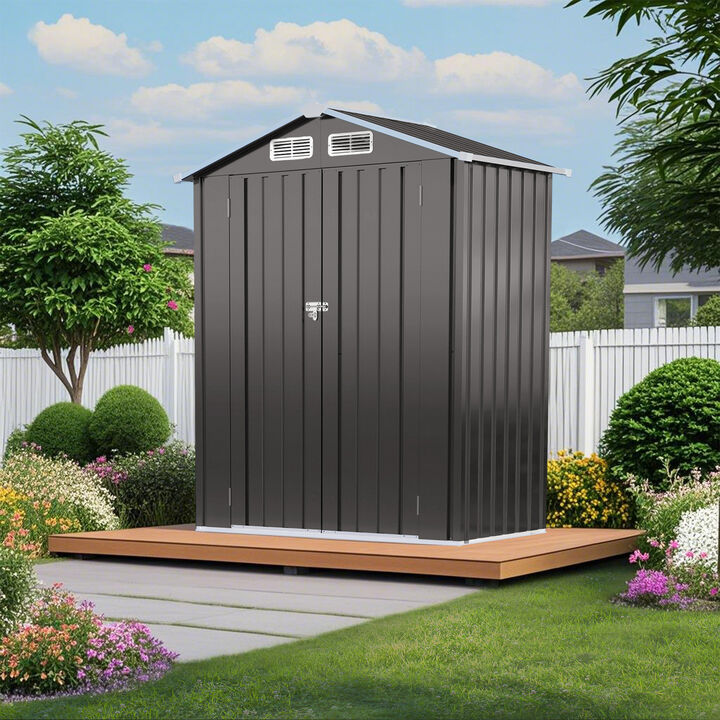 5X3 FT Metal Outdoor Storage Shed with Peaked Roof