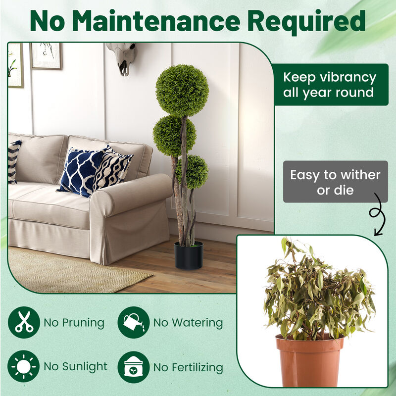 Faux Boxwood Topiary Plant with Triple Ball Design for Home Office Entryway-Green image number 4