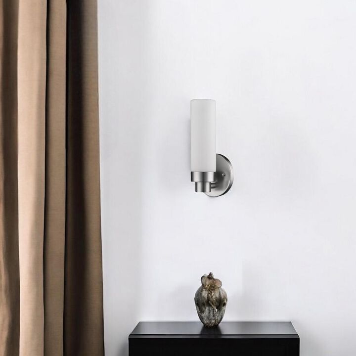 Hivvago Silver Wall Light with Narrow Frosted Glass Shade
