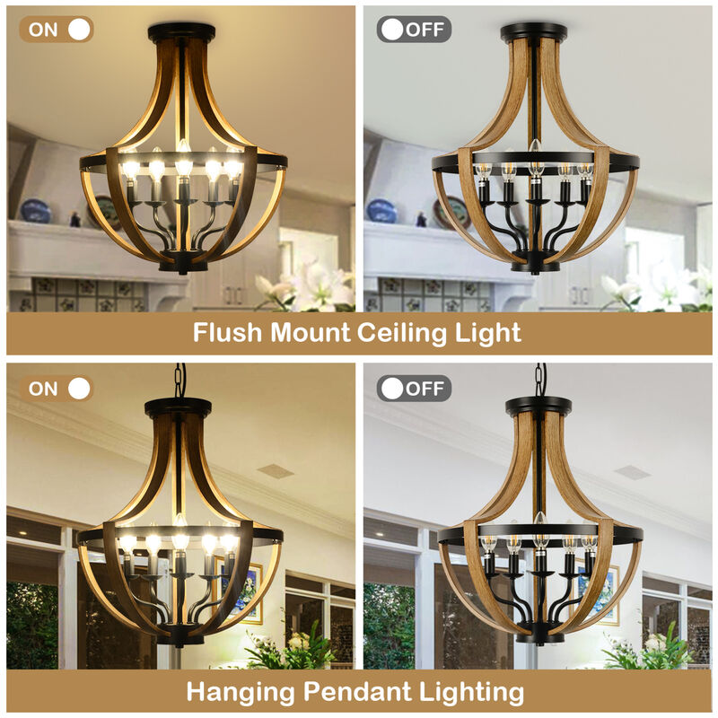 ELEMENT ACE 5-Light Farmhouse Industrial Chandelier Vintage Geometric Frame Adjustable Height Ceiling Light Fixture for Dining Room Foyer Kitchen Hallway Bathroom image number 3