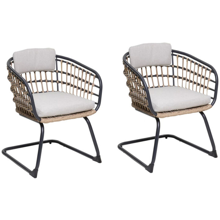 Outdoor Wicker Dining Chairs Set of 2, Patio Dining Chairs with Cushions, Rattan Dining Armchairs for Lawn, Garden, Poolside, Backyard, Porch