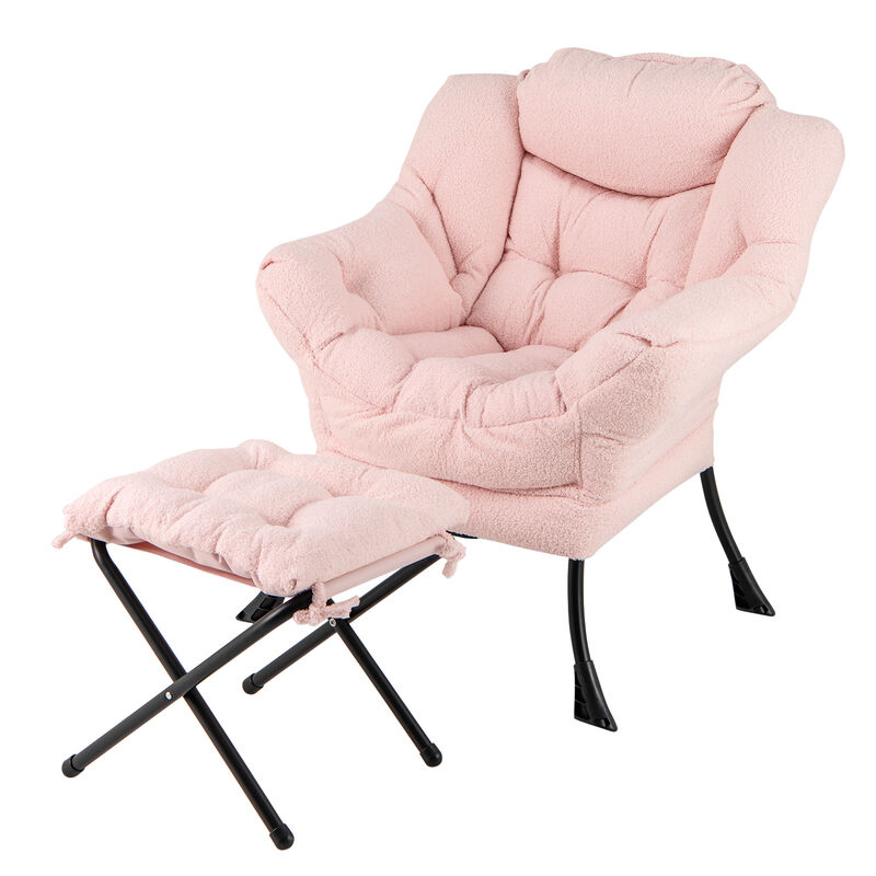Modern Accent Chair with Folding Footrest and Removable Head Pillow