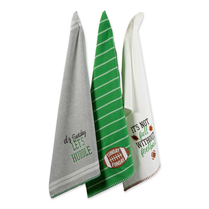 Set of 3 Assorted Gray and Green Sunday Football Dish Towel  28"
