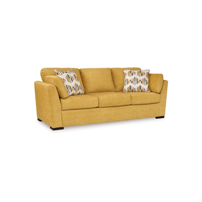 Viena Sofa, 2 Accent Throw Pillows, Soft Yellow Faux Velvet 92 Inch image number 0