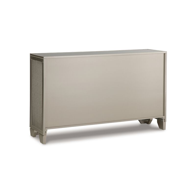 Sideboard Cabinet, Mirrored Top, 54 Inch, Adjustable Shelves, Silver  - Benzara