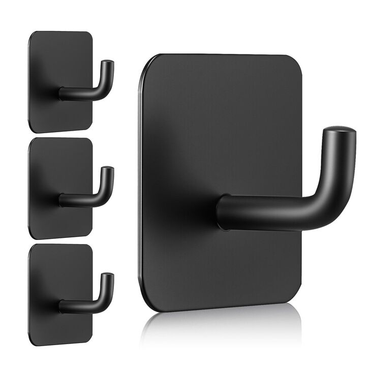 4 Pack Self Adhesive Wall Hooks Heavy Duty for Bathroom Kitchen Towel Coat-Matte Black