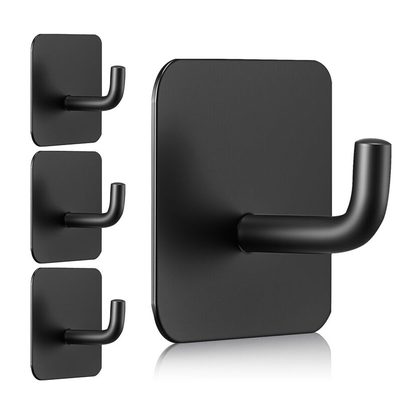 4 Pack Self Adhesive Wall Hooks Heavy Duty for Bathroom Kitchen Towel Coat-Matte Black image number 0