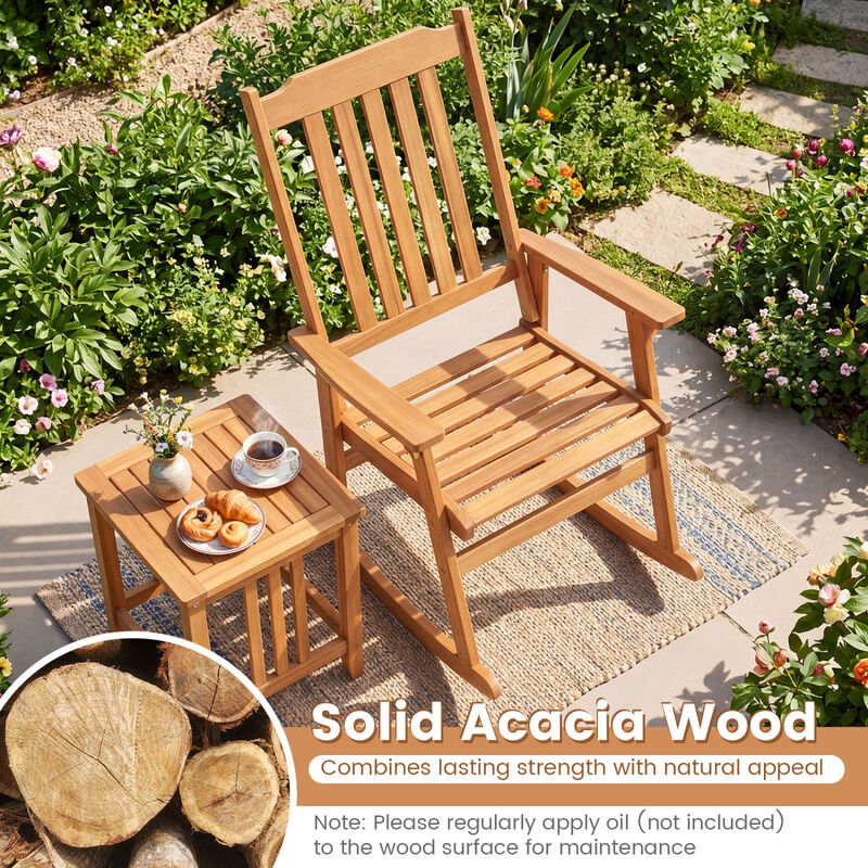 Outdoor Natural Wooden Rocking Chair with Acacia Wood High Back Design image number 5