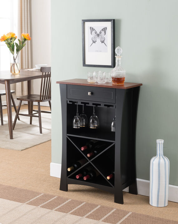 Kings Brand Hiland Bar Cabinet Wine Storage With Glass Holders & Drawer