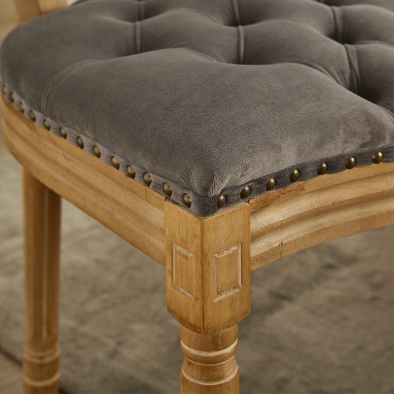 Clihome French Style Solid Wood Frame Set of 2,Hand-pulled buckle decoration Velvet artificial leather Dining Chair with Nailhead Trim image number 4