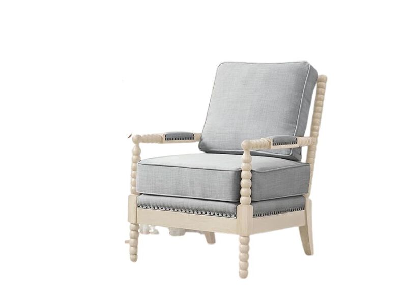 Accent Chair &ndash; Light Blue Farmhouse Armchair with Antiqued Wood Frame & Upholstery image number 0