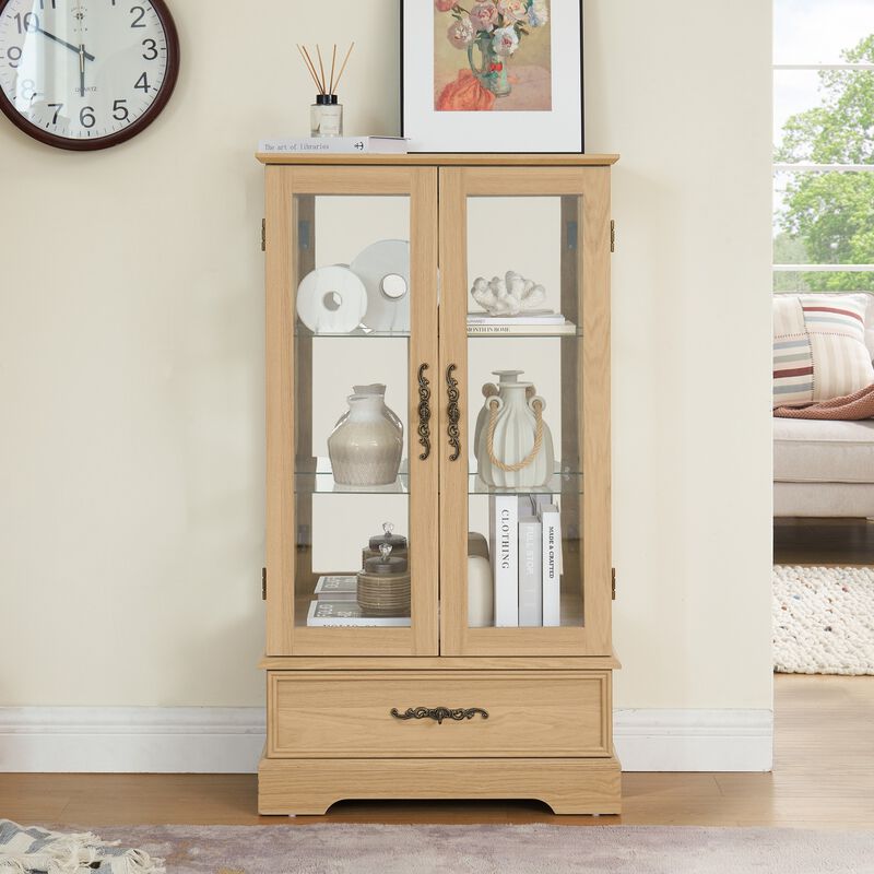 25.98 in. Display Cabinet with 1 Drawer and 2 Glass Doors