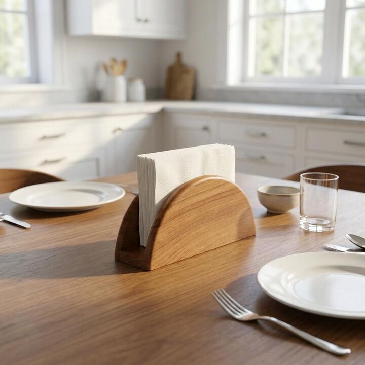 HomeRoots 6" Brown Solid Wood Napkin Holder