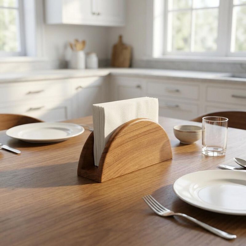 HomeRoots 6" Brown Solid Wood Napkin Holder image number 1