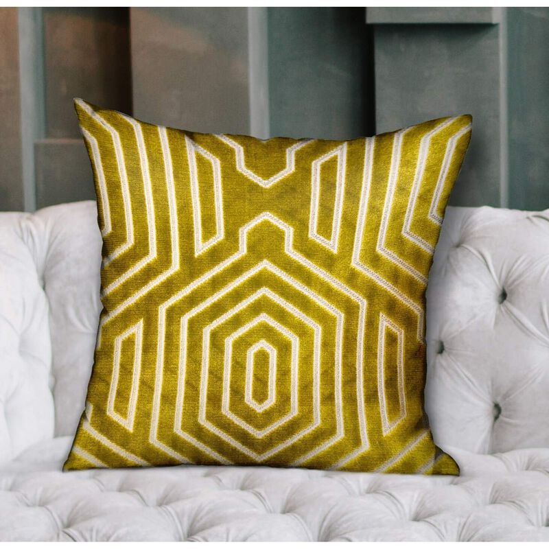 Plutus Brands Goldenrod Velvet Gold Geometric Luxury Throw Pillow image number 1