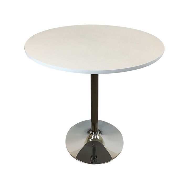 Mari 36 Inch Counter Height Table, White Round Top and Stainless Steel Base - Benzara