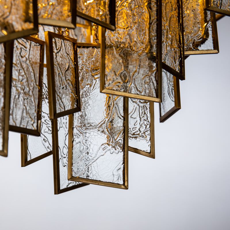 4-Light Vintage Antique Gold Rectangular Tiered Chandelier for Dining Room with Water Ripple Glass Shade image number 5