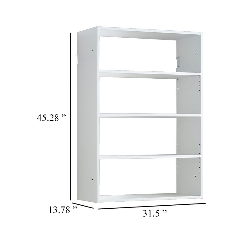 Vedz Wall Mount Adjustable Shelf, 4 Open Shelves, White Melamine