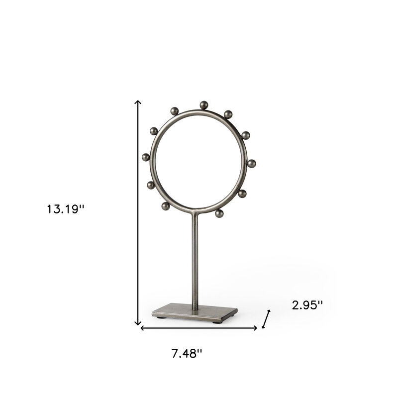 HomeRoots 13" Gray Metal Circle Tabletop Sculpture image number 3
