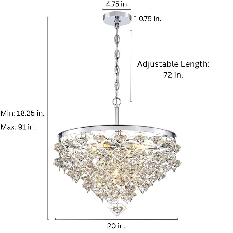 20"D 5-light Modern Luxury Chrome Crystal Chandelier For Living Room, Dining Room, Foyer image number 2