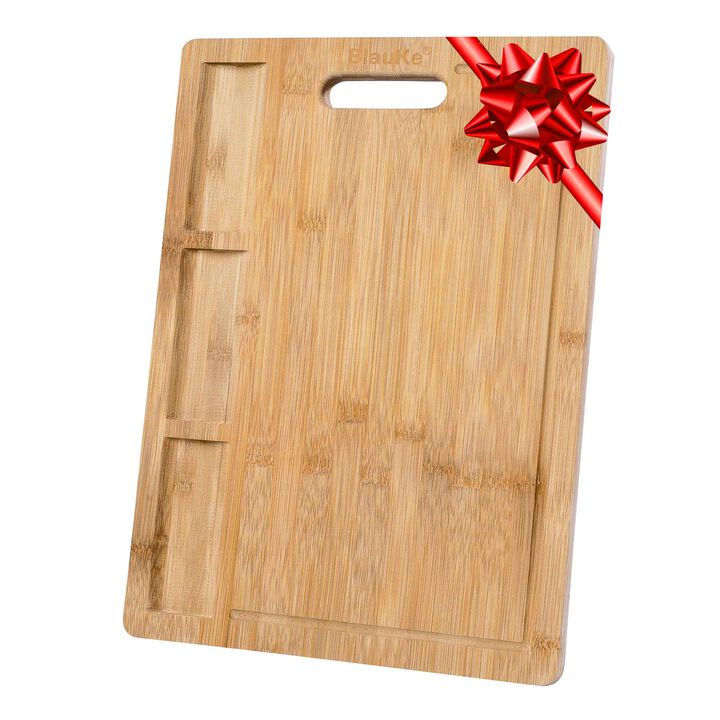 Extra Large Bamboo Cutting Board - 17x 12.5 inch Wood Cutting Board for Meat, Cheese, Veggies - Wood Serving Tray with Juice Groove and 3 Compartments
