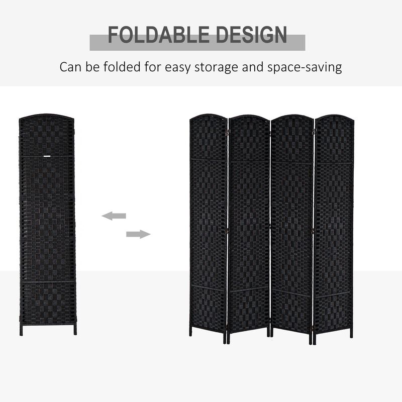 6' Tall Wicker Weave 4 Panel Room Divider Wall Divider, Black image number 4